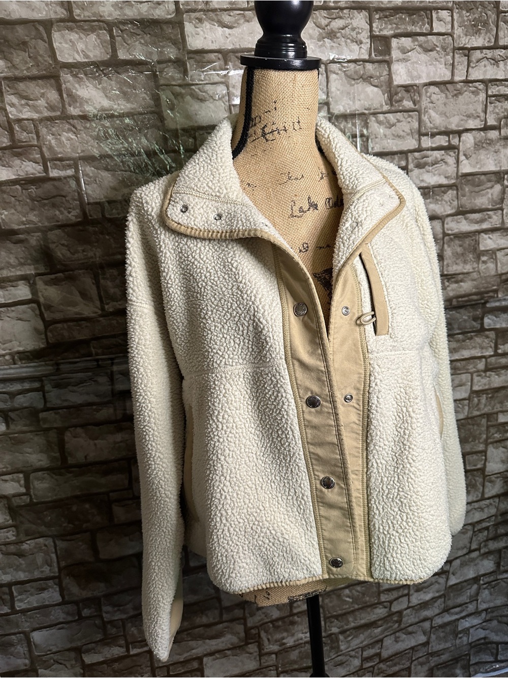 The North Face Women's Cream Sherpa Jacket with Tan Trim - Picture 3 of 14